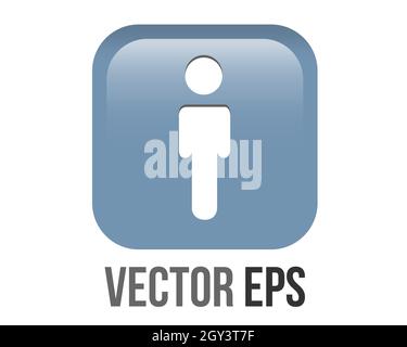The isolated vector gradient blue man restroom round corner square icon button with iconography of man, to indicate location of public bathrooms, toil Stock Vector