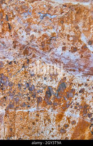 Texture detail of rock surface with scrapes and dark spots with rusty colors Stock Photo