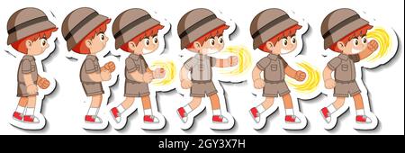 Set of boy scout in different action illustration Stock Vector