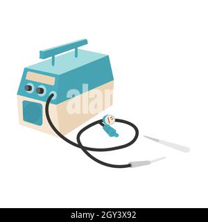 welding machine, flat design style, with machine in blue and beige vector illustration Stock Vector