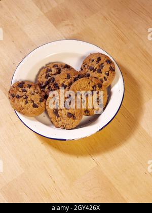 top view of homemade cookies on a wooden table Stock Photo