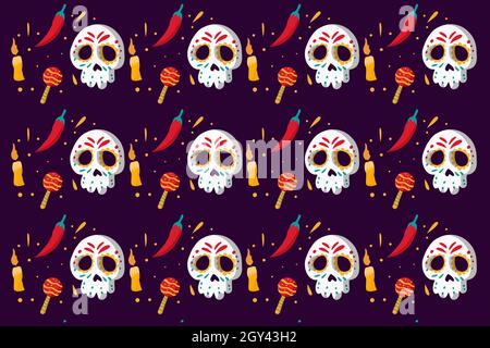 dia de muertos hand drawn pattern Stock Vector