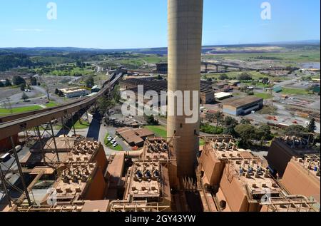 Yallourn power station in the Latrobe Valley Gippsland Victoria-road in and high angle from top level Stock Photo