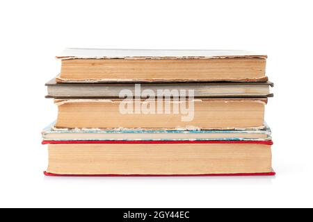 Old books stack. Isolated on white background Stock Photo