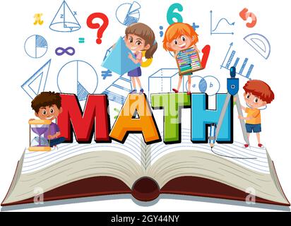 Children learning math with tools on book isolated illustration Stock Vector