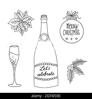 Champagne bottle and flute black white alcohol Vector Image