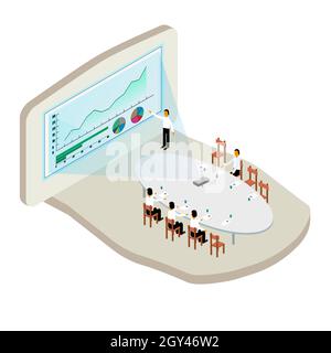 Presentation at the meeting with data analysis with graphs and charts. Teamwork concept with infographics. Discussion of development strategies. Stock Vector