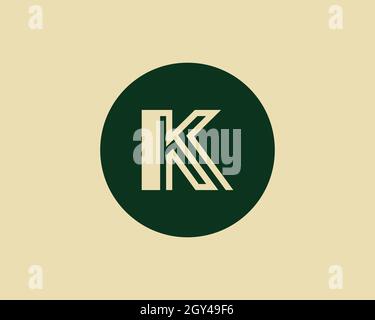Letter K line art logo design initial concept vector. Letter K in a circle made with lines in line art logo style. Stock Vector