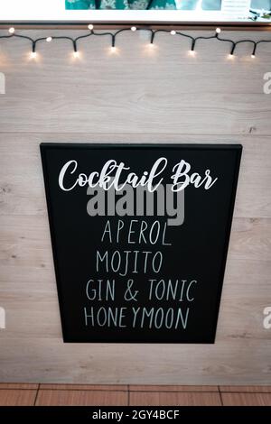 cocktail bar board with lights, wediing day Stock Photo