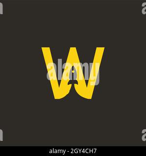 LETTERS W OR w LOGO DESIGN WITH NEGATIVE SPACE EFFECT FOR ILLUSTRATION USE Stock Vector