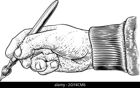 Artists Paintbrush Hand Vintage Woodcut Print Stock Vector