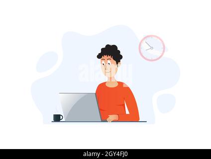 Business man entrepreneur in a suit working on a laptop computer. Stock Vector