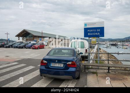 Entrance with parking port of Baiona, Galicia, Spain. Stock Photo
