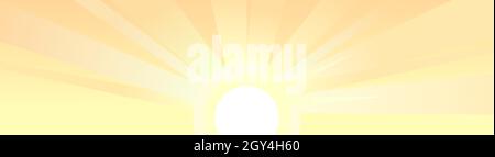 Sun with rays on the horizon. Sky background. Illustration in cartoon style flat design. Heavenly atmosphere. Vector Stock Vector