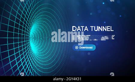Big data tunnel vector illustration. Abstract digital background. Computer data tunnel technology. Sorting data and network security. Innovation Stock Vector