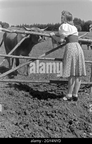 Die österreichische Schauspielerin Gusti Wolf macht Ferien auf dem Lande, Deutschland 1930er Jahre. Austrian actress Gusti Wolf on holiday at the countryside, Germany 1930s. Stock Photo