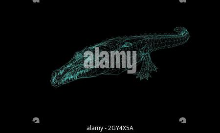 3d illustration - wireframe of crocodile  on black background Stock Photo
