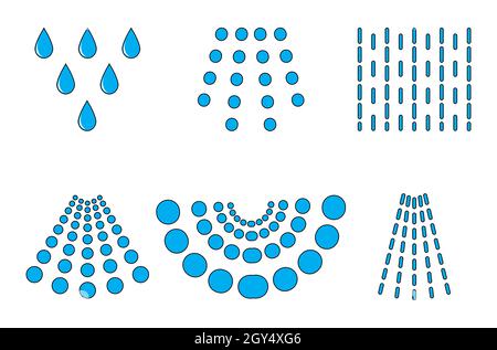 Water spray drops. Aqua blue liquid spraying from sprayer or shower. Vector illustration isolated on white background. Stock Vector
