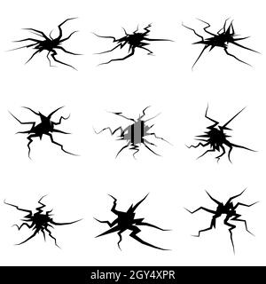 Crack on ground.Top view of simple fractured terrain. Vector illustration set isolated on white. Stock Vector