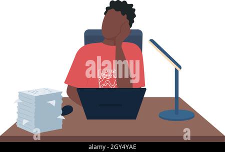 Man tired from work semi flat color vector character Stock Vector