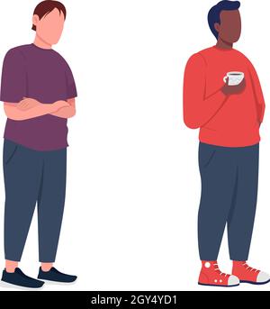 Casual standing man semi flat color vector character set Stock Vector