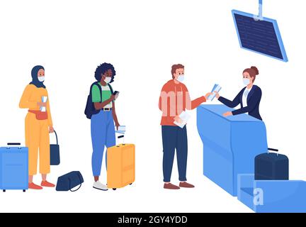 Safe airport boarding semi flat color vector characters Stock Vector