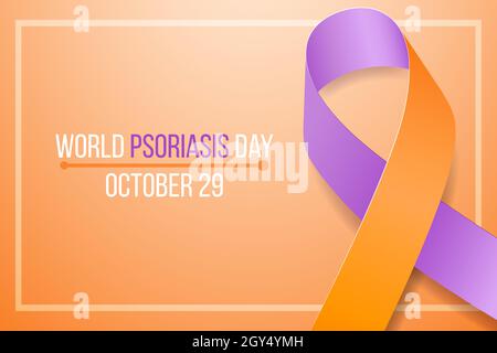 World psoriasis awareness day concept. Banner template with lavender (purple) and orange ribbon awareness. Vector illustration. Stock Vector