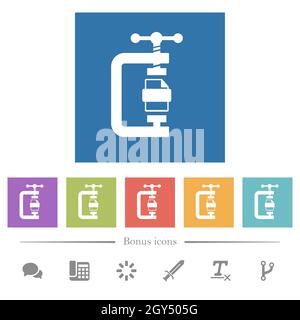 File compression solid flat white icons in square backgrounds. 6 bonus icons included. Stock Vector
