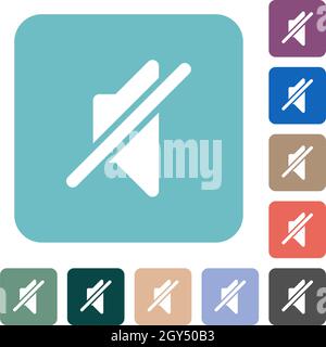 Mute solid white flat icons on color rounded square backgrounds Stock Vector