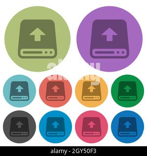 Upload from hard disk darker flat icons on color round background Stock Vector