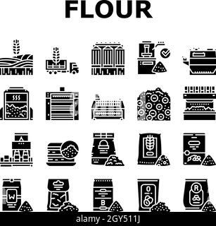 Flour Factory Industry Production Icons Set Vector Stock Vector