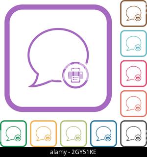 Print message outline simple icons in color rounded square frames on white background Stock Vector
