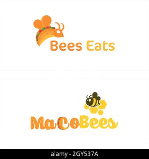 Maco taco Mexican food traditional and bee logo design Stock Vector