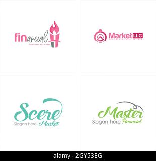 Market finance icon lettering logo design Stock Vector