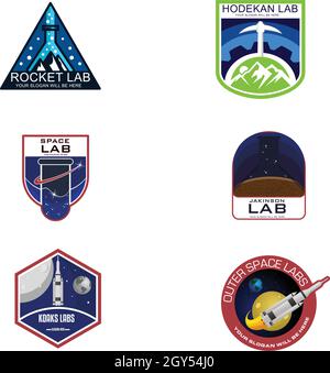 Set of badge rocket lab education logo design Stock Vector