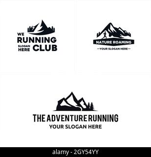 Set of running sport mountain adventure logo deign  Stock Vector