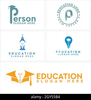 Set of education smart academy logo design Stock Vector