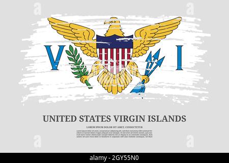 United States Virgin Islands flag with brush stroke effect and information text poster, vector background Stock Vector