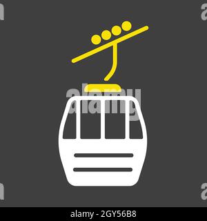 Ski lift gondola flat vector glyph icon on dark background. Graph symbol for travel and tourism web site and apps design, logo, app, UI Stock Vector