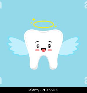 Christmas tooth angel isolated on blue background. Stock Vector