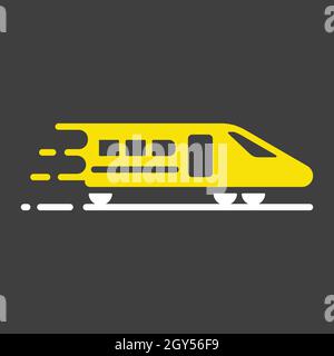 High-speed passenger train flat vector glyph icon on dark background. Graph symbol for travel and tourism web site and apps design, logo, app, UI Stock Vector