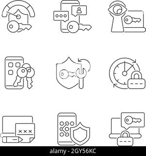 Password requirements linear icons set Stock Vector