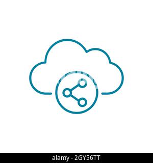 Cloud sharing line icon. Cloud with share symbol. Cloud computing concept. File sharing idea. Database access technology. Viral information. Vector Stock Vector