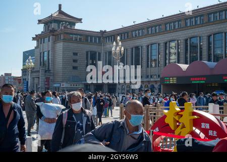 Beijing Railway Station on the last day of the seven-day National Day holiday.  07-Oct-2021 Stock Photo