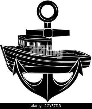 Vector silhouette of fishing boat with anchor Stock Vector