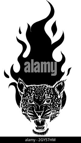 Leopard head silhouette with flames vector illustration Stock Vector