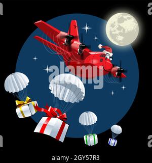 Cartoon Christmas Cargo Airplane. Available EPS-10 vector format separated by groups and layers for easy edit Stock Vector