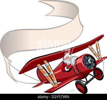 Vector Cartoon retro Christmas airplane with banner. Available EPS-10 vector format separated by groups and layers for easy edit Stock Vector