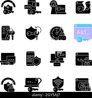 Password management black glyph icons set on white space Stock Vector