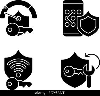 System password black glyph icons set on white space Stock Vector